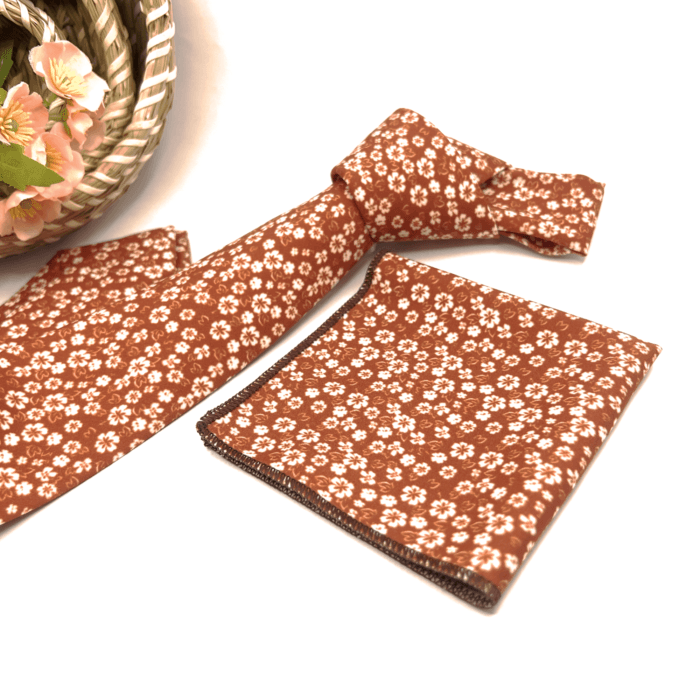 Burnt Orange Floral Necktie, Mens Necktie, Groom Necktie, Groomsmen Necktie